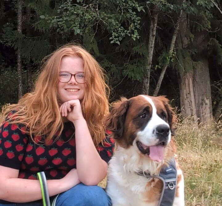 Isabella with a St. Bernard